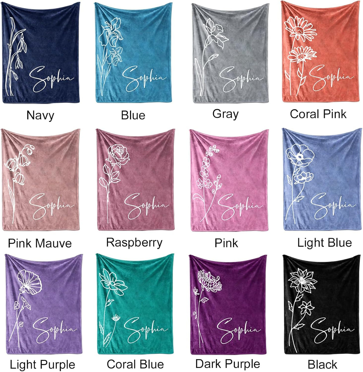 Mom Birthday Blanket Gift, Custom Blanket with Name and Birth Month Flowers, Personalized Blankets for Adults, Personalized Gifts for Women, Mom, Grandma