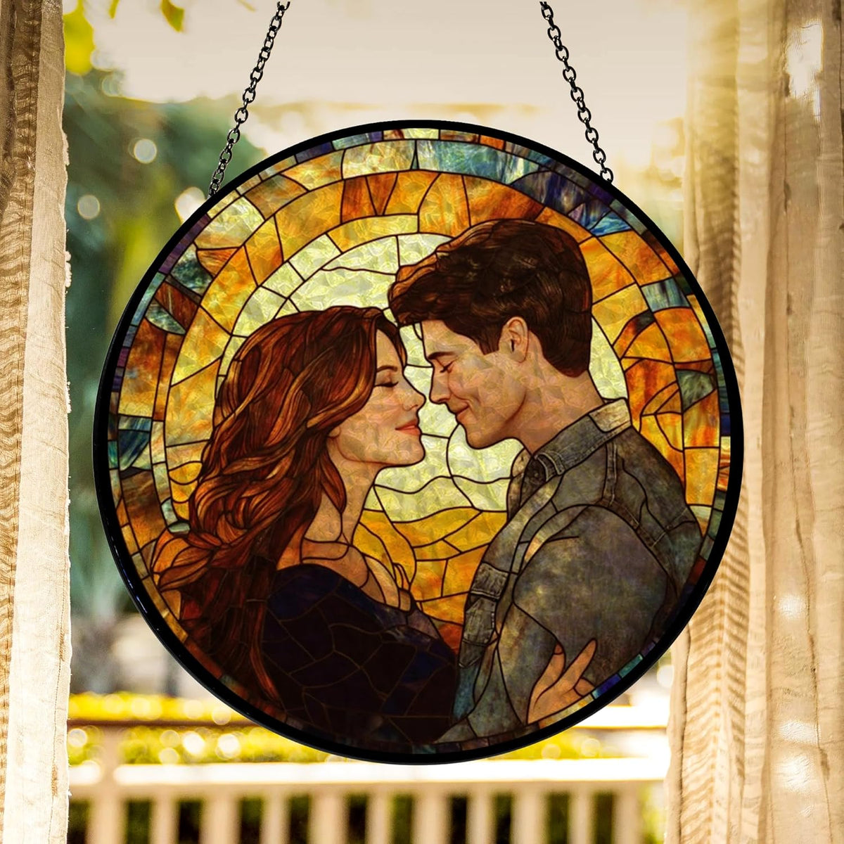 Personalized Photo - Couple Custom Hanging Glass Suncatcher - Birthday Gifts for Her & Him - Anniversary Wedding Gifts for 2025 - Portrait Gift for Family, Wedding s Day Home Decor