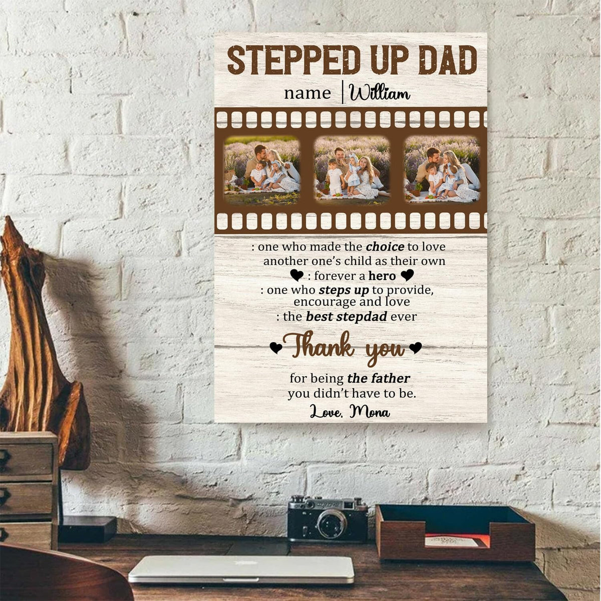 Personalized Father's Day Gifts For Stepdad, Stepped Up Dad Canvas, StepDad Photo Collage Poster, Canvas For Stepdad, Father's Day Poster, Step Dad Birthday Gift From Kids