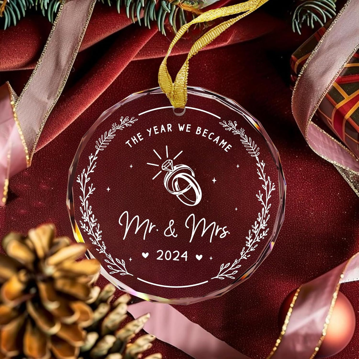Wedding Gifts - Mr and Mrs Gifts - First Christmas Married Wedding Ornament 2024 - Wedding Just Married Gift for Newlywed Couple, Bride, Groom - Bridal Shower Gifts