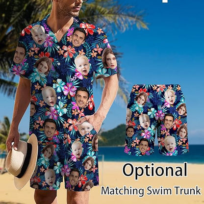 Custom Hawaiian Shirt W/Face for Men Personalized Funny Button Down Hawaiian Shirts w/Photo Tropical Beach Shirts
