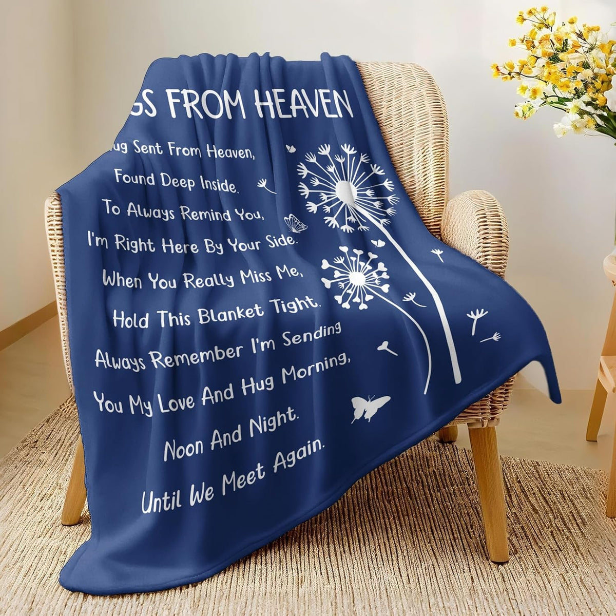 Memorial Sympathy Gifts for Loss of Loved One Mom Dad, Bereavement Gifts, in Memory of Loved One Gifts, Hugs from Heaven Memorial Blanket, Soft Grey Blue Sympathy Throw Blanket