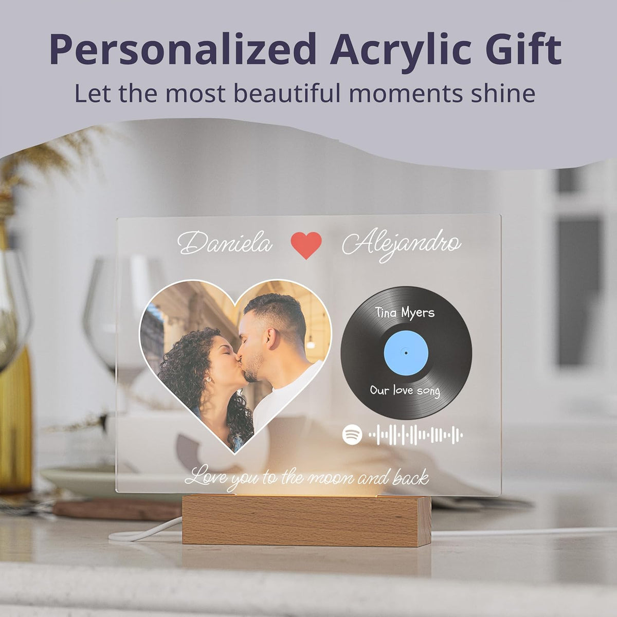 Personalized Our Love Song Acrylic Plaque with Custom Photo & Vinyl Record Design | Romantic Couple Gift with Names, Song & Artist | Wedding, Anniversary or Valentine s Day Keepsake | Love You to th