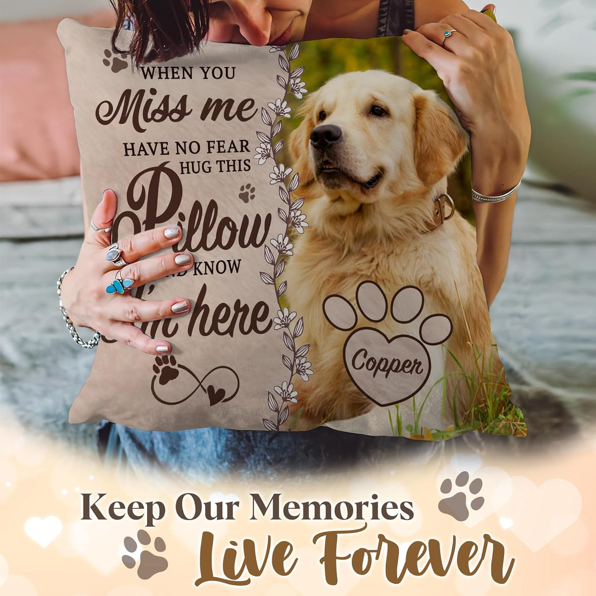 Personalized Pet Memorial Pillow with Photo, Dog Memorial Gifts for Loss of Dogs Cats, Pet Photo Gifts for Dog Lovers, in Memory of Pet, Loss of Dog Sympathy Gift, Dog Bereavement Gift
