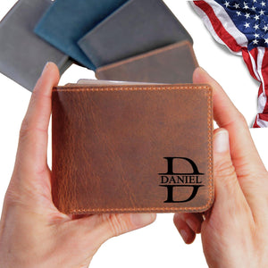 Personalized Wallet for Men - Top Grain Leather Wallets with Engraved Name & initial -Custom in 5 Colors & 6 Designs- Ideal Gift for Husband, Dad, Son, Boyfriend, Anniversaries & Father's Day Gifts