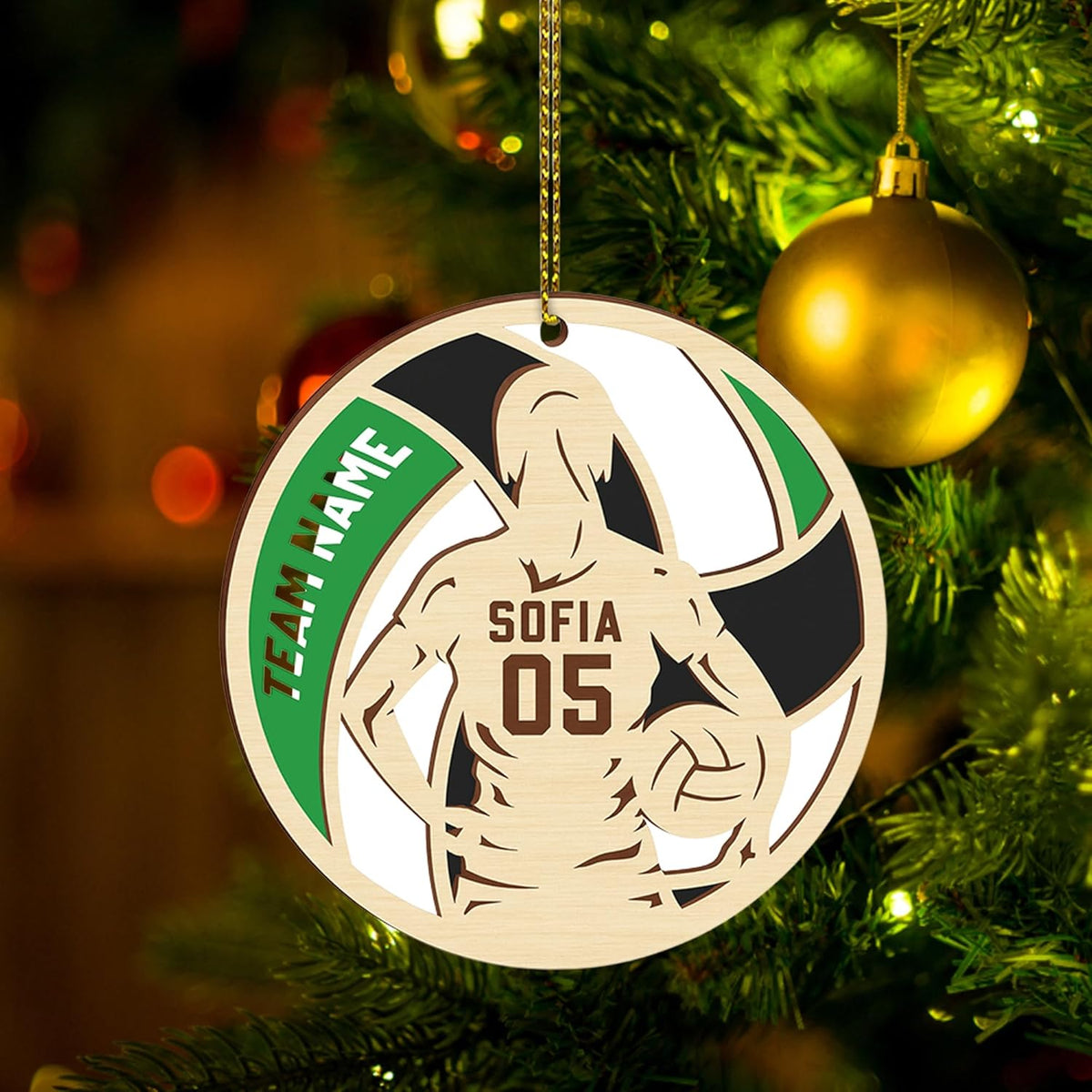 Personalized Christmas 2 Layered Wooden Volleyball Ornament, Personalized Christmas Volleyball Gifts, Custom Wooden Hanging Decor Ornaments