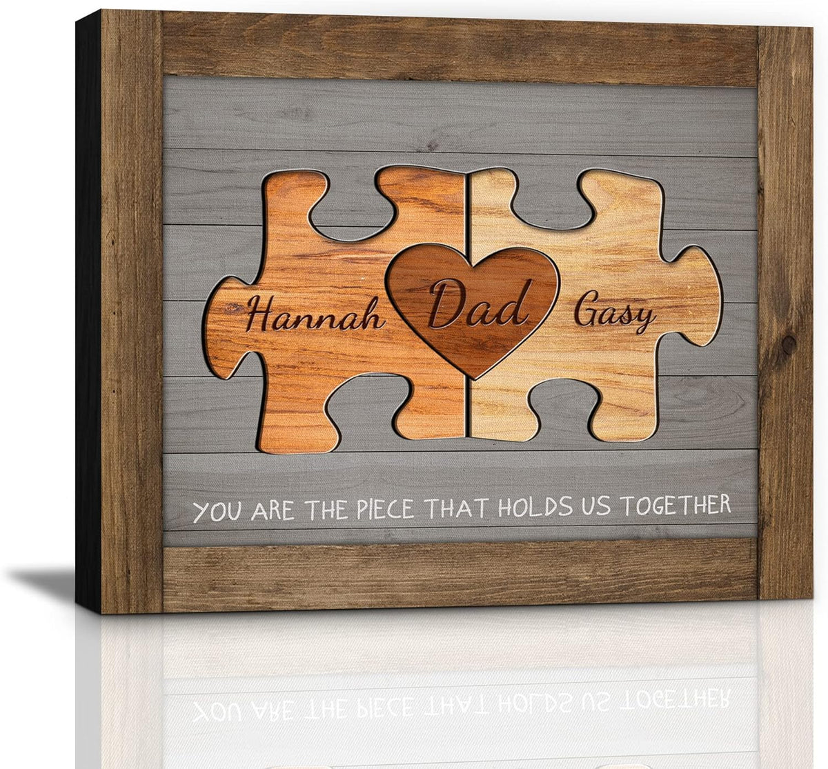 Custom Wood Puzzle Piece Sign Canvas Prints With Name, Personalized Father's Day Gifts For Dad Husband From Son, Daughter, Wife, Unique Dad Birthday Gift Idea,Canvas Wall Art For Living Room