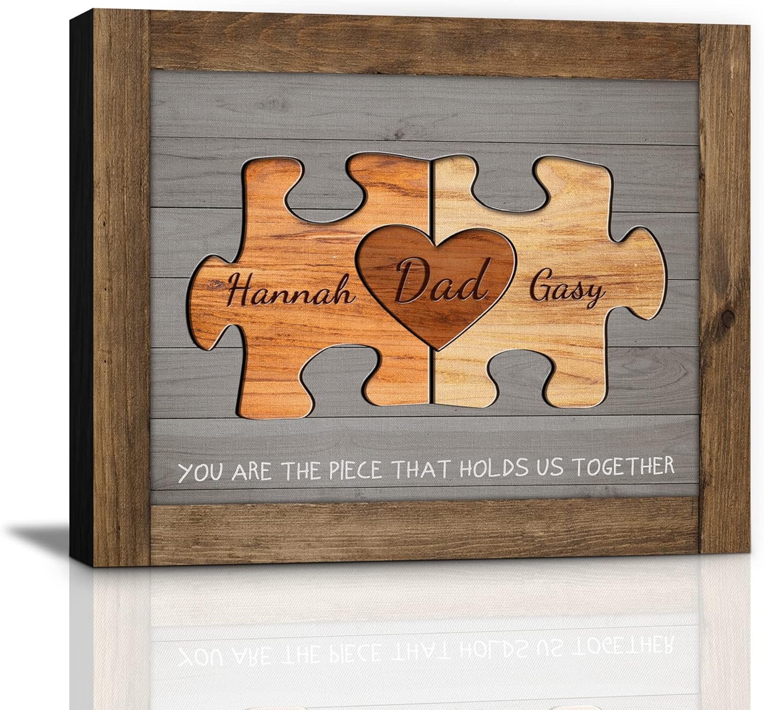 Custom Wood Puzzle Piece Sign Canvas Prints With Name, Personalized Father's Day Gifts For Dad Husband From Son, Daughter, Wife, Unique Dad Birthday Gift Idea,Canvas Wall Art For Living Room