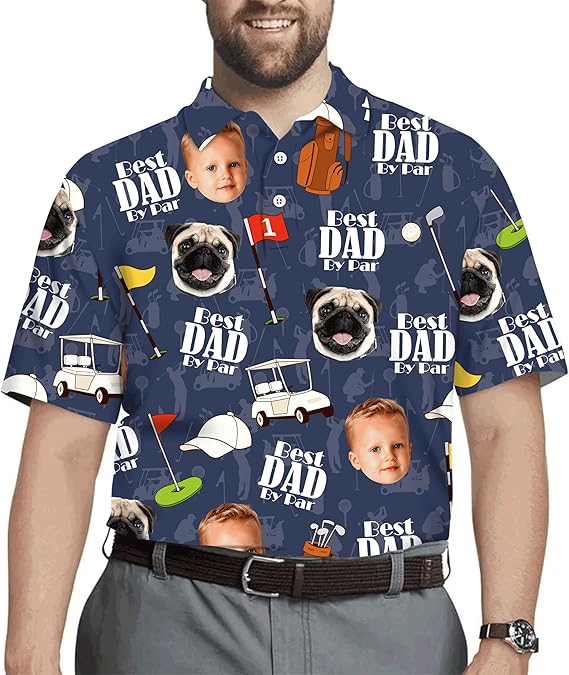 Personalized Dad Polo Shirt - Best Dad by Par Shirts with Kid Face, Golf Polo Shirt, Grandpa Gifts for Fathers Day