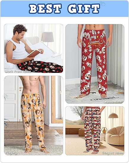 Custom Pajama Pants for Men, Custom Photo Dog Photo Pet Photo Customized Gifts for Husband Boyfrined Dad Mom Wife Husband Birthday Anniversary Christmas Gift
