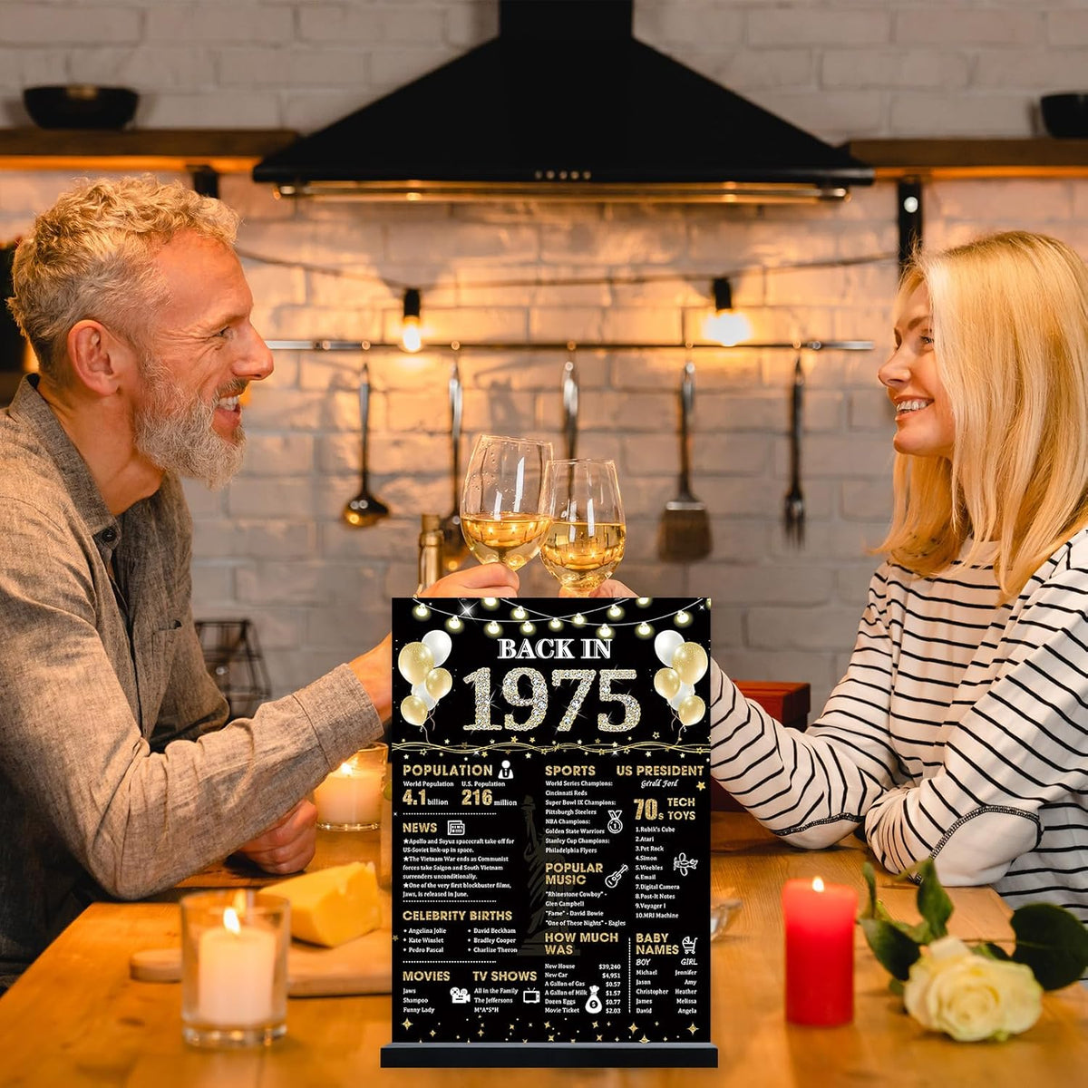 70th Birthday Decorations Gift for Women Men, Black Gold Back in 1955 1965 1975 1985 Poster Acrylic Sign Centerpiece 70th Anniversary Table Decor, 70 Years Old Birthday Party Supplies