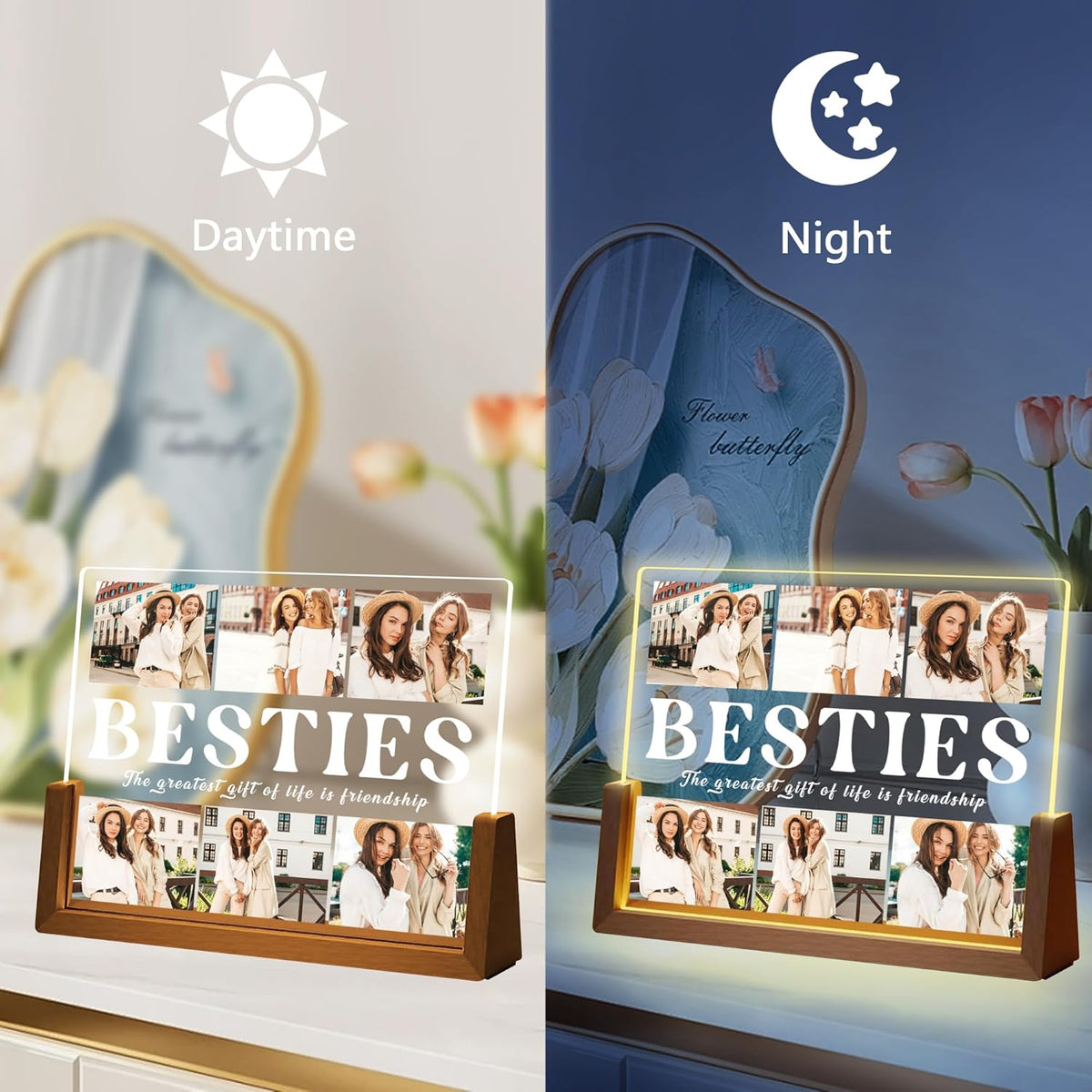 Customized Photo Gifts for Besties, Personalized Acrylic Plaque Picture Frame with Pictures Text, Custom Gift for Best Friend, Anniversary Mothers Day Birthday Gifts for Women Friend Sister