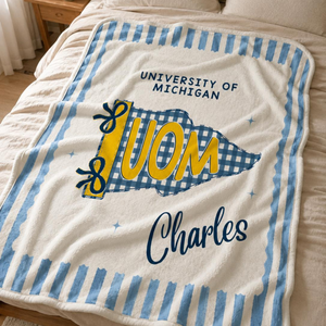 Custom School Pennant Flag Blanket, College Graduation Gift, Class of 2026 University Spirit Striped Pillow, Senior Night, College Bed Party 8193453b-09f3-48fa-aeb5-e7b1e516361d-4.png