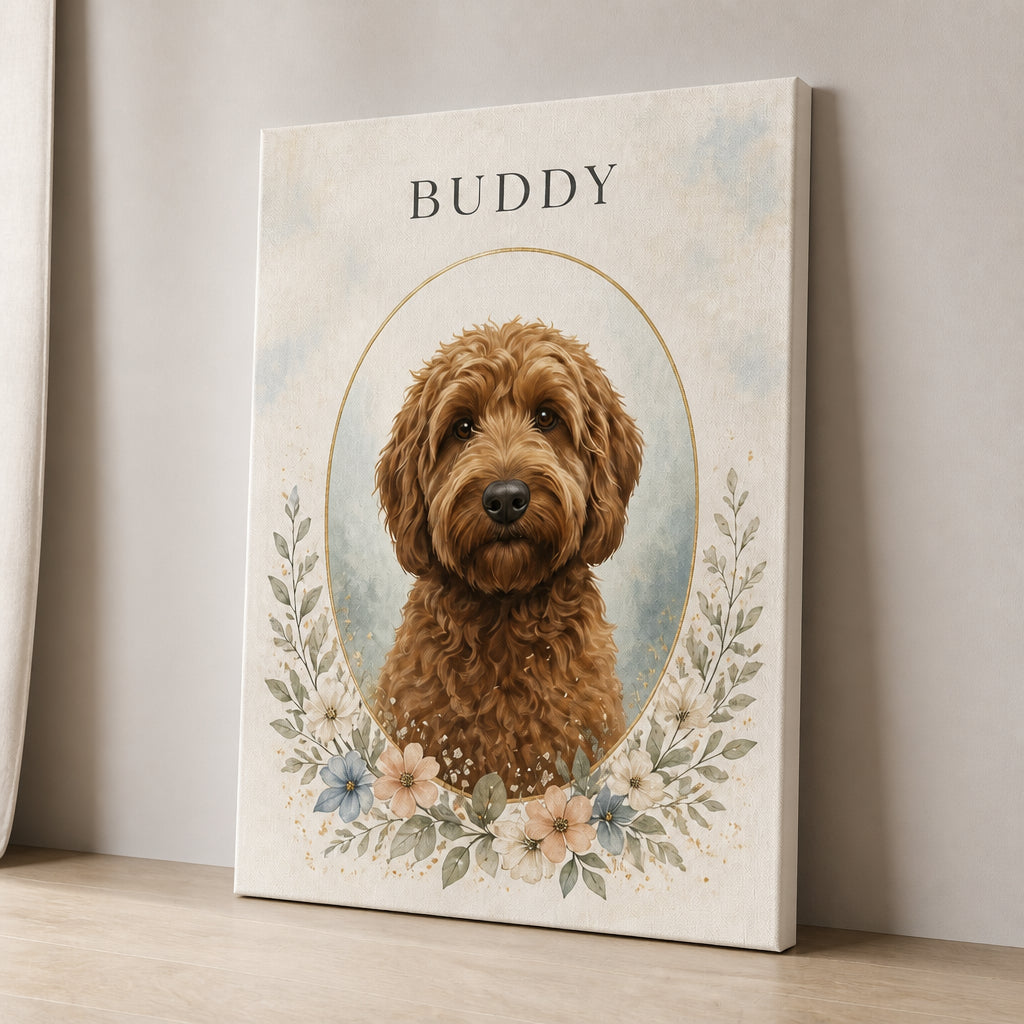 Custom Pet Portrait Canvas – Watercolor Cameo Garden - Personalized Canvas 8193a726-d655-4393-9188-d854254f598e.jpg