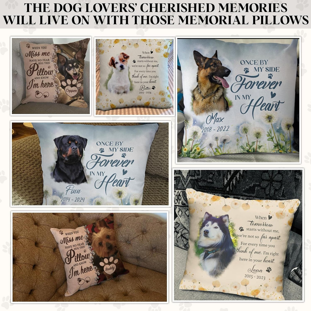 Personalized Pet Memorial Pillow with Photo, Dog Memorial Gifts for Loss of Dogs Cats, Pet Photo Gifts for Dog Lovers, in Memory of Pet, Loss of Dog Sympathy Gift, Dog Bereavement Gift
