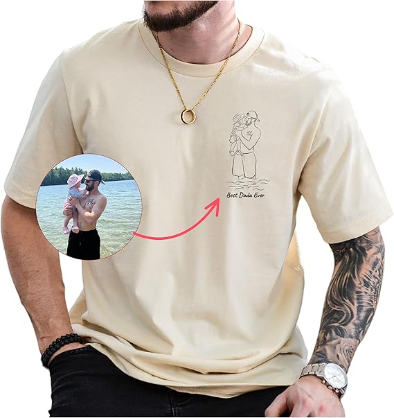 Custom Photo Shirt for Men, Father's Day Tshirt, Dad Portrait Shirt, Gifts on Fathers Day for Dada Papa Grandpa