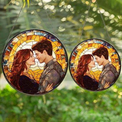 Personalized Photo - Couple Custom Hanging Glass Suncatcher - Birthday Gifts for Her & Him - Anniversary Wedding Gifts for 2025 - Portrait Gift for Family, Wedding s Day Home Decor