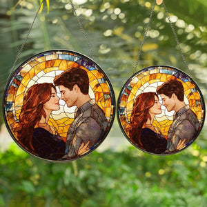 Personalized Photo - Couple Custom Hanging Glass Suncatcher - Birthday Gifts for Her & Him - Anniversary Wedding Gifts for 2025 - Portrait Gift for Family, Wedding s Day Home Decor