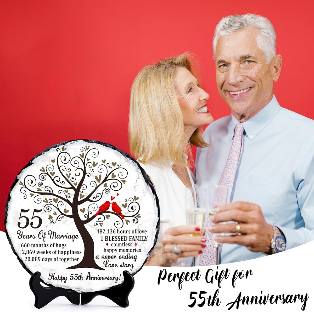 Emerald Couple Slate Plate- 55th Wedding Gifts for Parents Couple - 55th Anniversary Unique Gift Ideas - 55th Wedding Slate Plate (55th Wedding Anniversary)