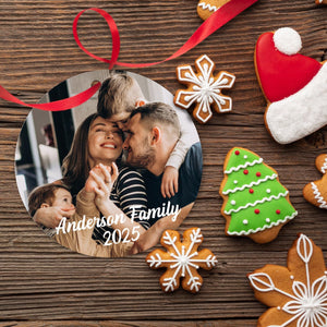 Personalized Christmas Ornaments, Custom Photo Text 2025 Christmas Tree Ornament, Velvet Pouch Included, Round Ornament