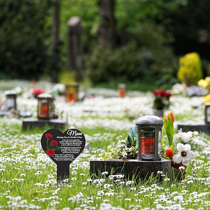 Mother's Day Memorial Stakes Grave Decorations for Cemetery Grave Plaque Stake Markers Memorial Mom Plaques Sympathy Garden Stake Waterproof Grave Stake Garden Cemetery Decorations for Grave Yard