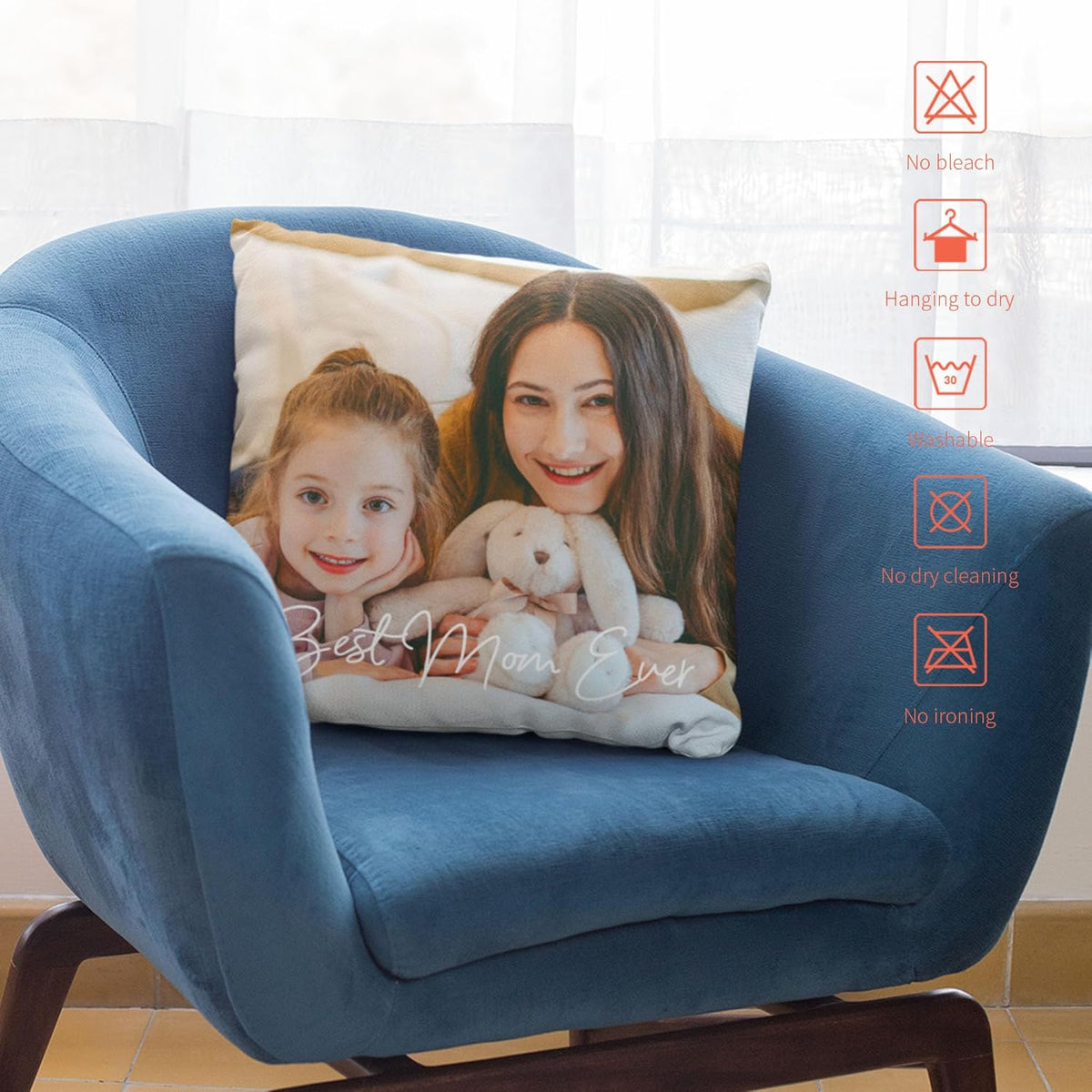Custom Pillow with Picture & Text, Two-Sides Customized Photo Pillowcase, Personalized Pillow Cover with Photo, Custom Gifts for Mother's Day