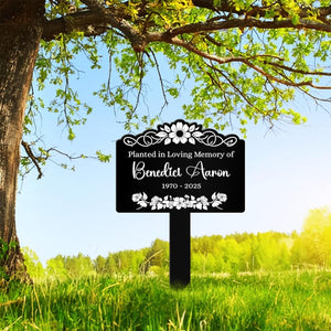 Custom Memorial Tree Sign with Stake, In Loving Memory of Loved Ones Grave Marker, Memorial Plaques for Outdoors, Remembrance Plaque Flower Memorial Garden Stake