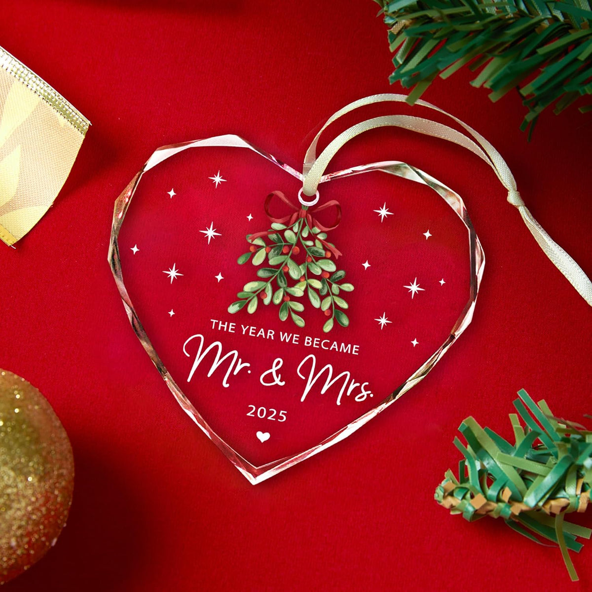 Wedding Gifts, Mr & Mrs Ornament 2025, Hanging Ornament, Glass, Traditional, Just Married Gift for Newlywed Couple