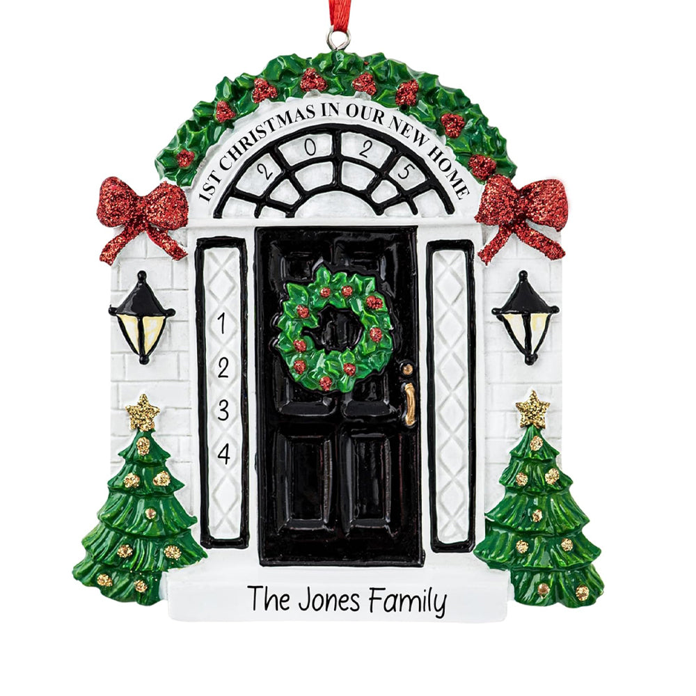 Personalized New Home Christmas Ornament 2025 | Black Door w/Glitter Ribbon Unique Keepsake for Xmas Tree - First Year in New House, Our 1st Apartment, New Neighbor Gift | Custom Name & Year
