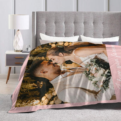 Custom Blanket with Picture Text, Personalized 1 Photo Blanket, HD Printing Customized Flannel Throw Blanket Gifts for Mom Dad Couple Girlfriend Boyfriend Wife Husband Christmas