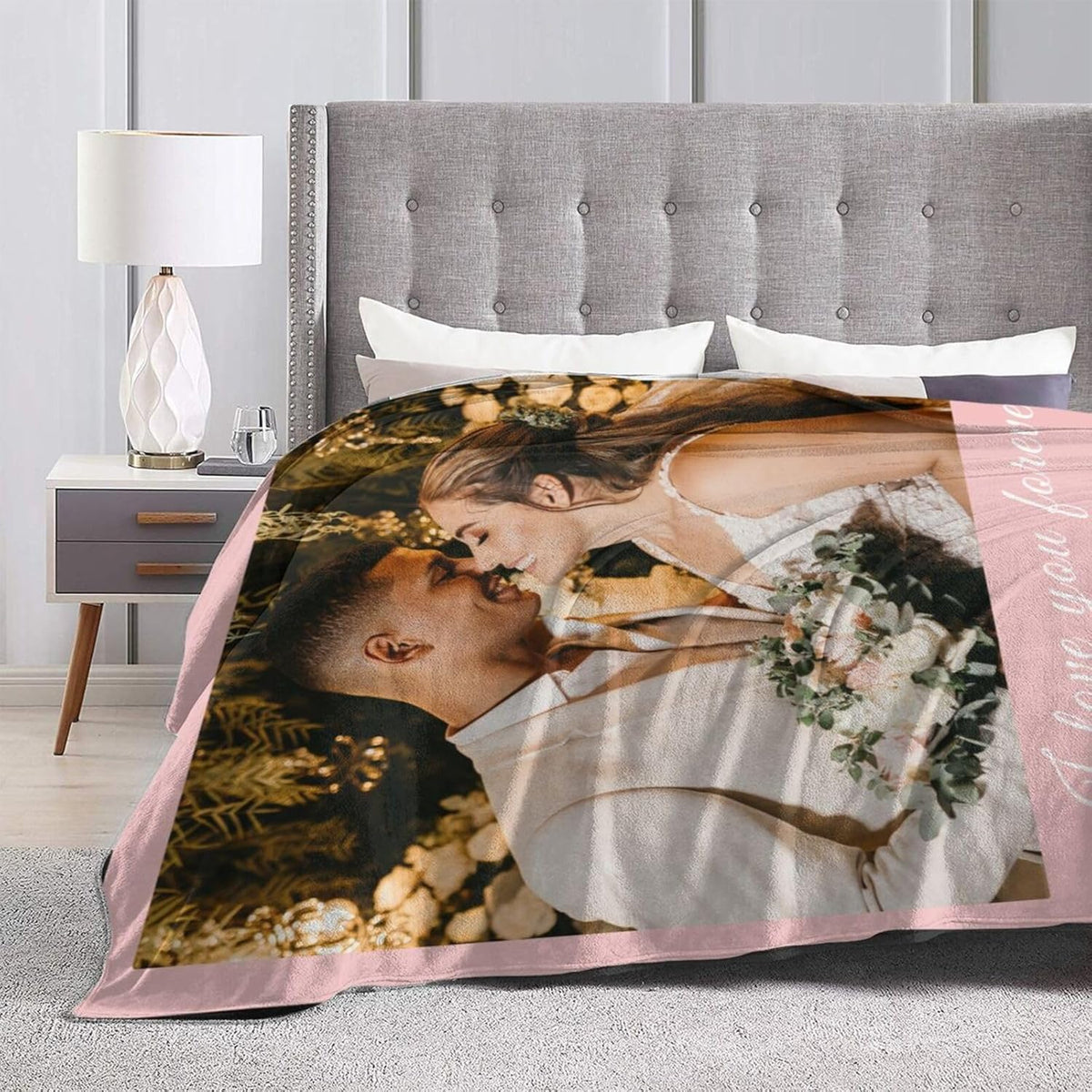 Custom Blanket with Picture Text, Personalized 1 Photo Blanket, HD Printing Customized Flannel Throw Blanket Gifts for Mom Dad Couple Girlfriend Boyfriend Wife Husband Christmas
