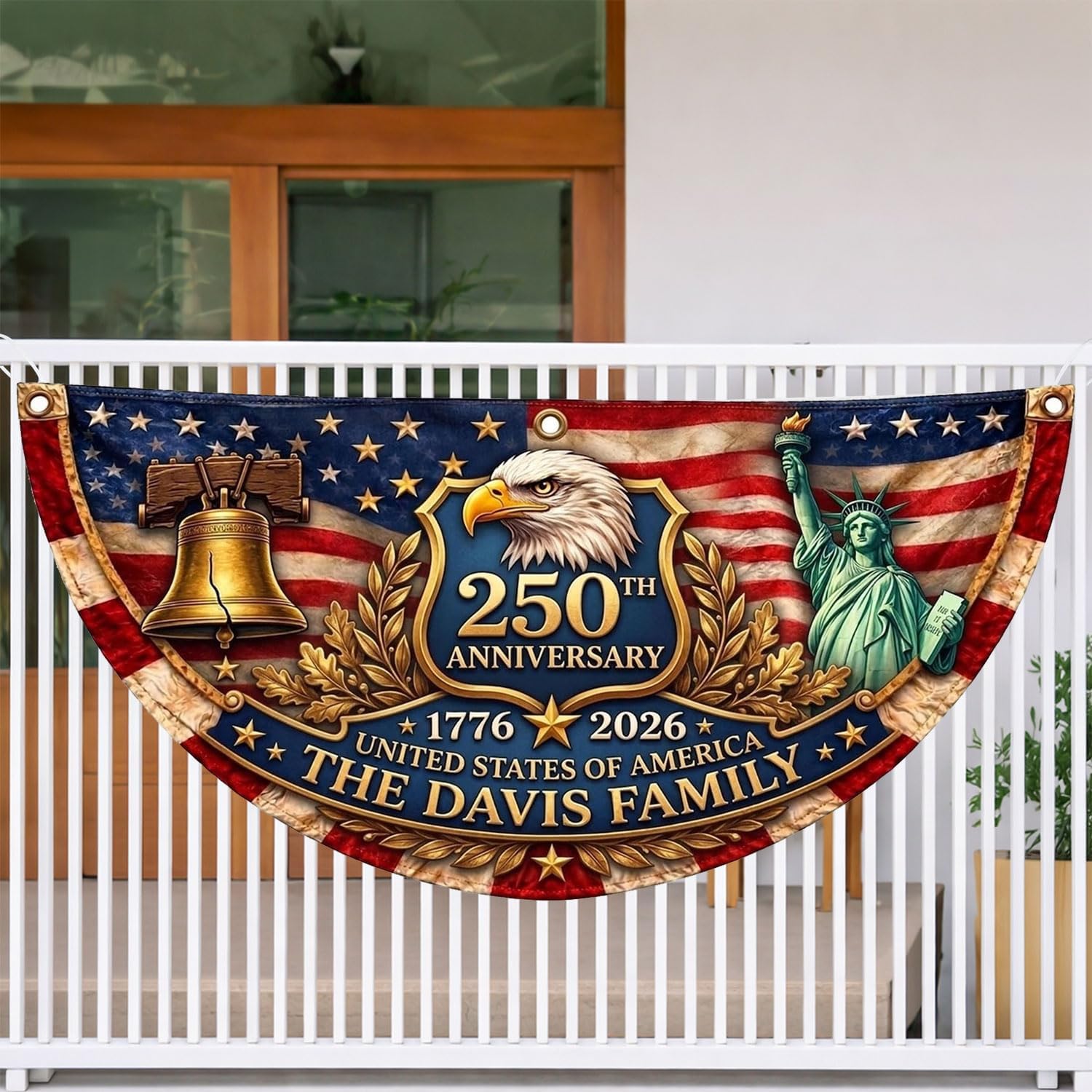 Personalized 250th Anniversary Flag Bunting, America's 250th Anniversary Double-Sided Outdoor Banner, Patriotic Yard & House Decoration for 4th of July, Independence Day