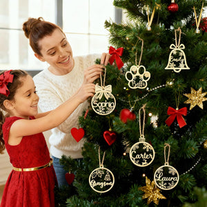 Personalized Christmas Ornaments with Name,Wooden Christmas Tree Ornaments 2025 with Custom Family Name for Kids Adults,Xmas Ornaments for Christmas Tree Gifts (01-6 Styles of Christmas Ornament)