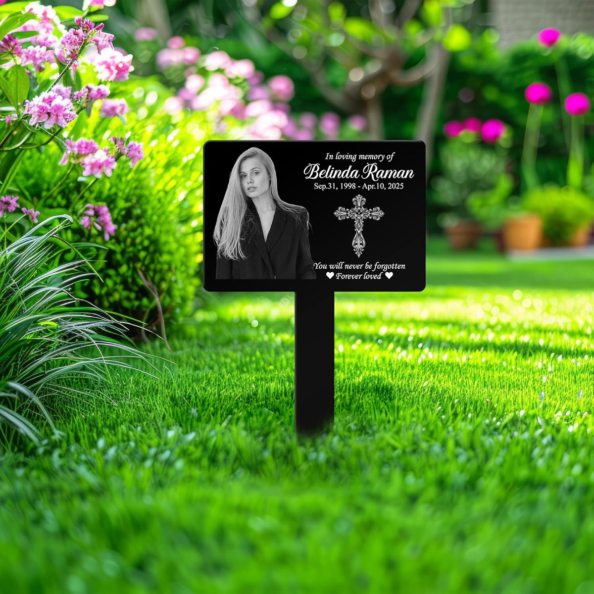 Personalized Memorial Garden Stake - Planted in Memory of Sympathy Gift for Loss of Loved One - Custom Outdoor Plaque with Photo, Name & Dates - Remembrance Garden & Grave Marker