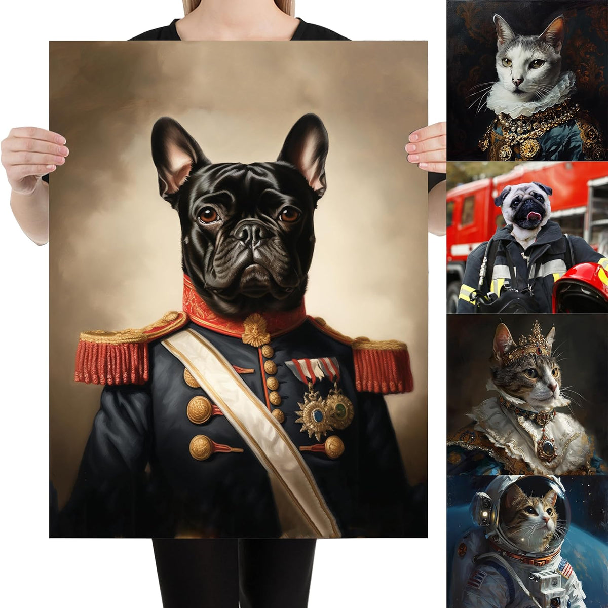 Customized Pet Portrait Canvas of Dog and Cat Renaissance Style, Wall Art Print for Home Decor, Living Room, Bedroom, Home Office