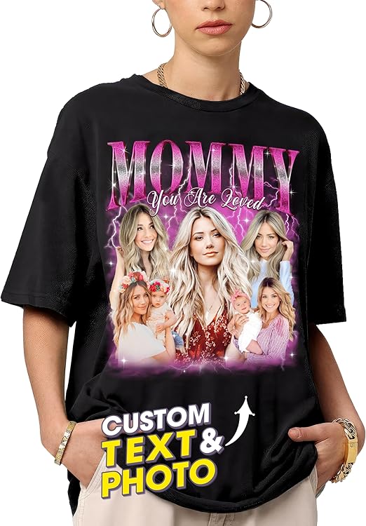 Custom T Shirts for Mom Mama Shirt with Photos Vintage Tee Custom Funny Shirt for Mom Bootleg Tee Vintage Style