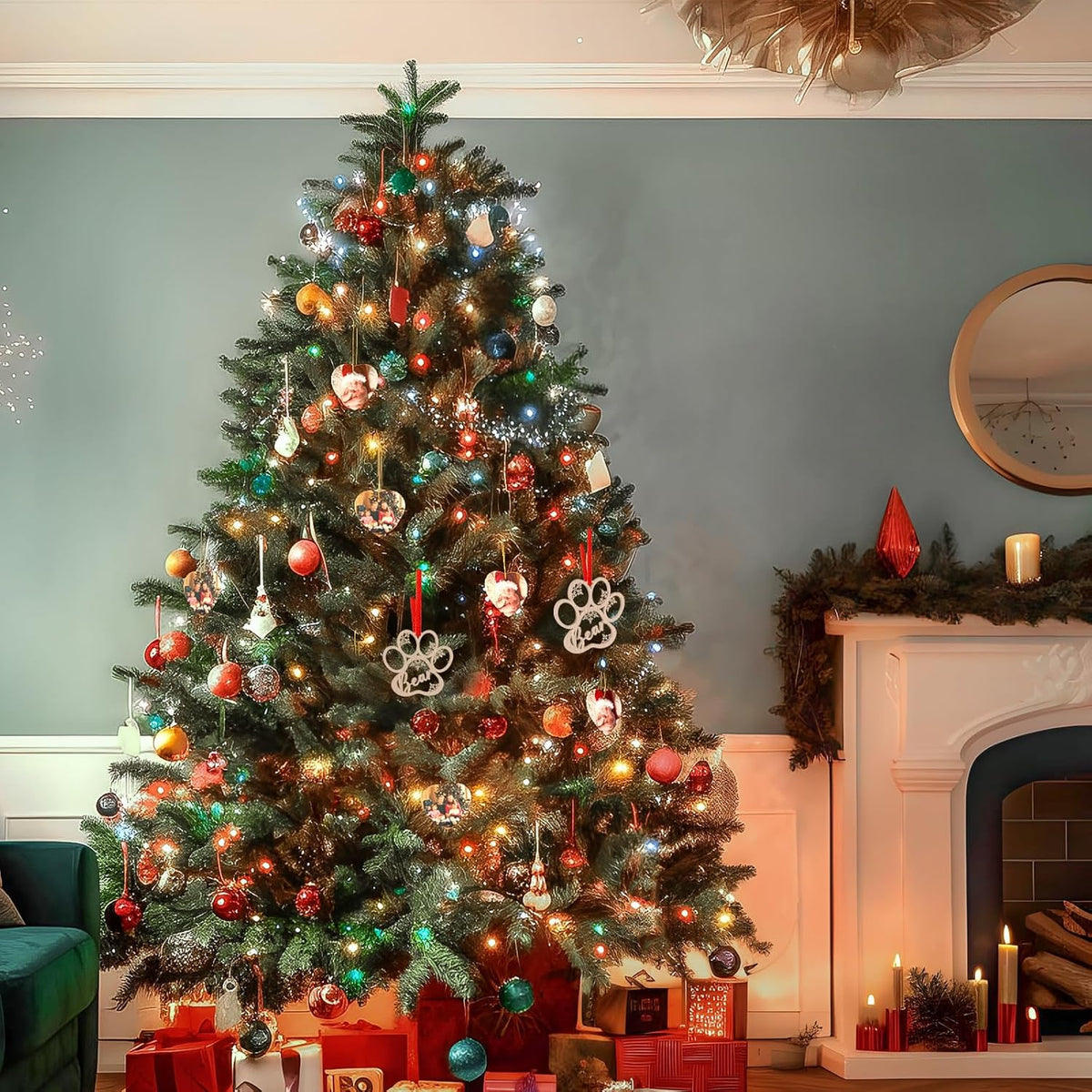 Custom Dog Paw Ornament-Personalized Christmas Ornaments, Wooden Dog Ornaments for Christmas Tree, Pet Lover Gifts