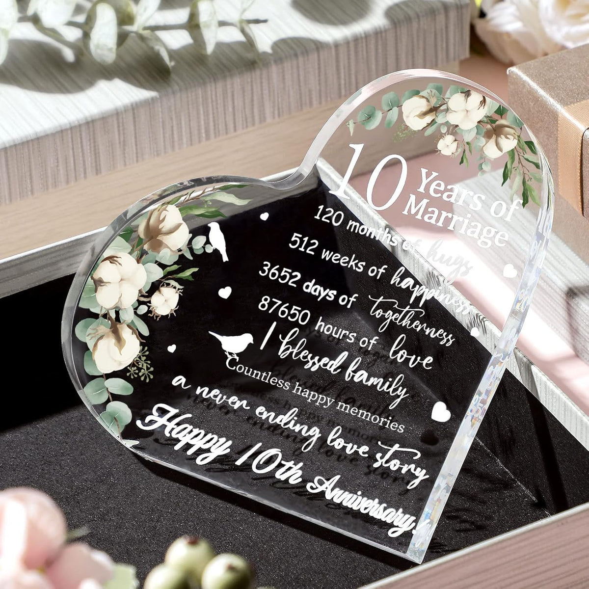 Wedding Gift for Her Years of Marriage Gift Happy Anniversary Present for Woman Acrylic Heart Marriage Keepsake for Wife Husband Girlfriend Boyfriend