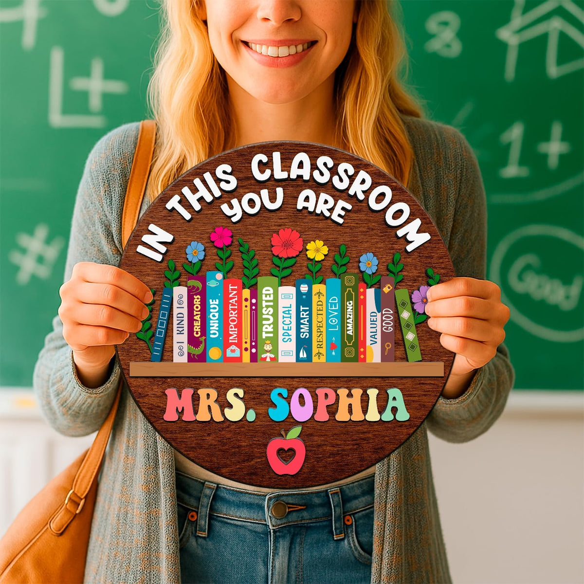 Personalized Teacher Appreciation Gifts, Teacher Door Signs, Welcome Sign for Classroom Door, Floral Teacher Name Sign, Back to School Door Hanger Teacher Gifts from Students Wooden Plaque