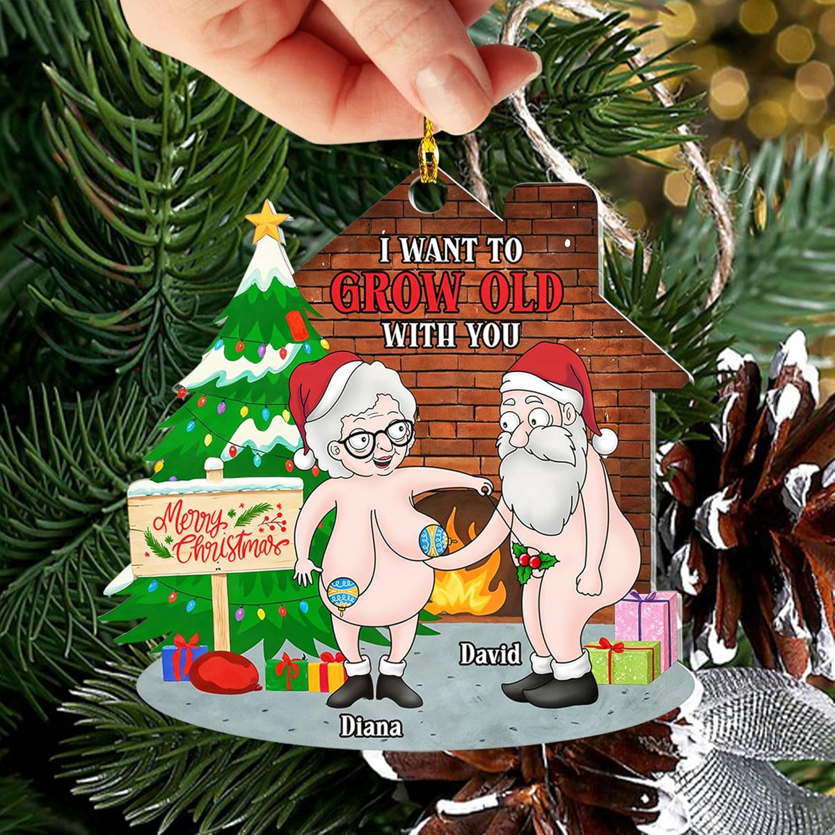 Personalized Funny Couple Ornament - I Want to Grow Old with You Gift for Him, Her - Newly Anniversary Wedding Married Keepsake Gift for Older Couples Husband Wife Mr Mrs Hanging Xmas Tree Decor