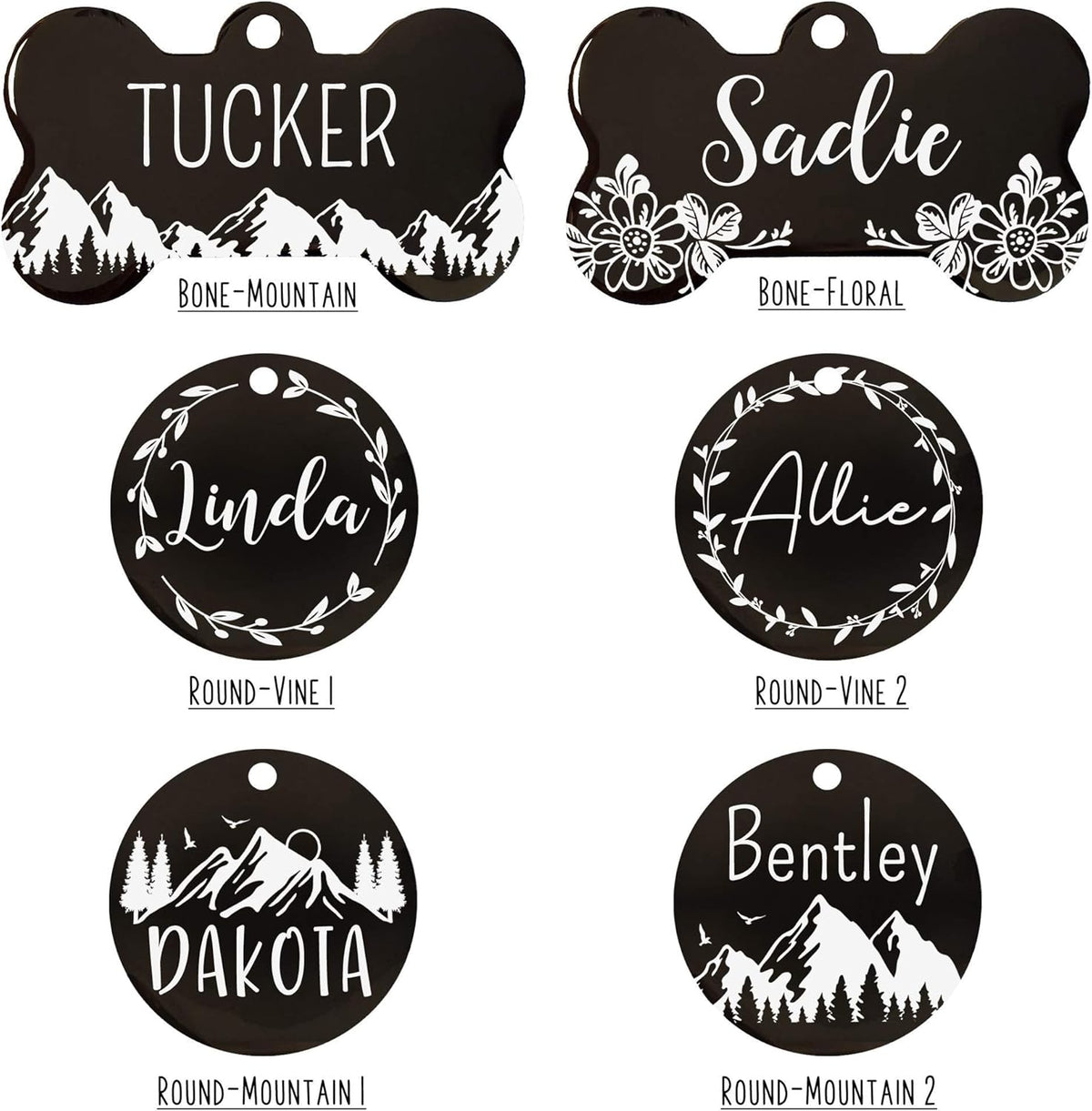 Stainless Steel Pet ID Tag Dog Name Tags Personalized Front and Back Engraving, Customized Dog Tags and Cat Tag, Optional Engraved on Both Sides, Bone Tag with Mountain Design, Large