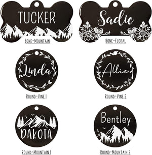 Stainless Steel Pet ID Tag Dog Name Tags Personalized Front and Back Engraving, Customized Dog Tags and Cat Tag, Optional Engraved on Both Sides, Bone Tag with Mountain Design, Large