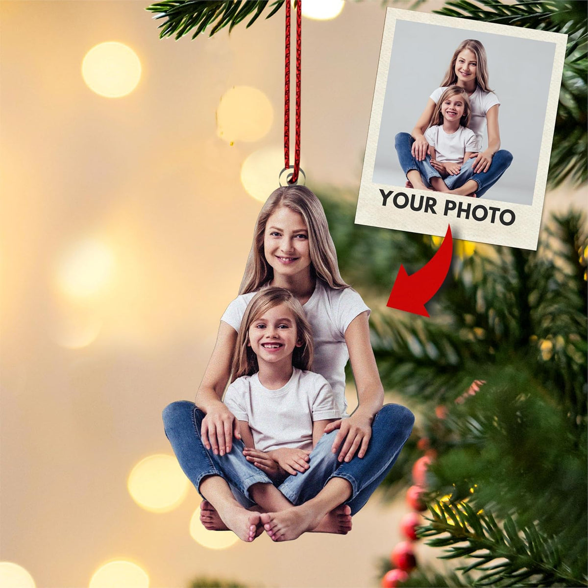 Personalized Photo Ornament, Custom Christmas Ornaments, Double-Sided Print, 2D Acrylic Christmas Gift For Family Bestie Friend Sister