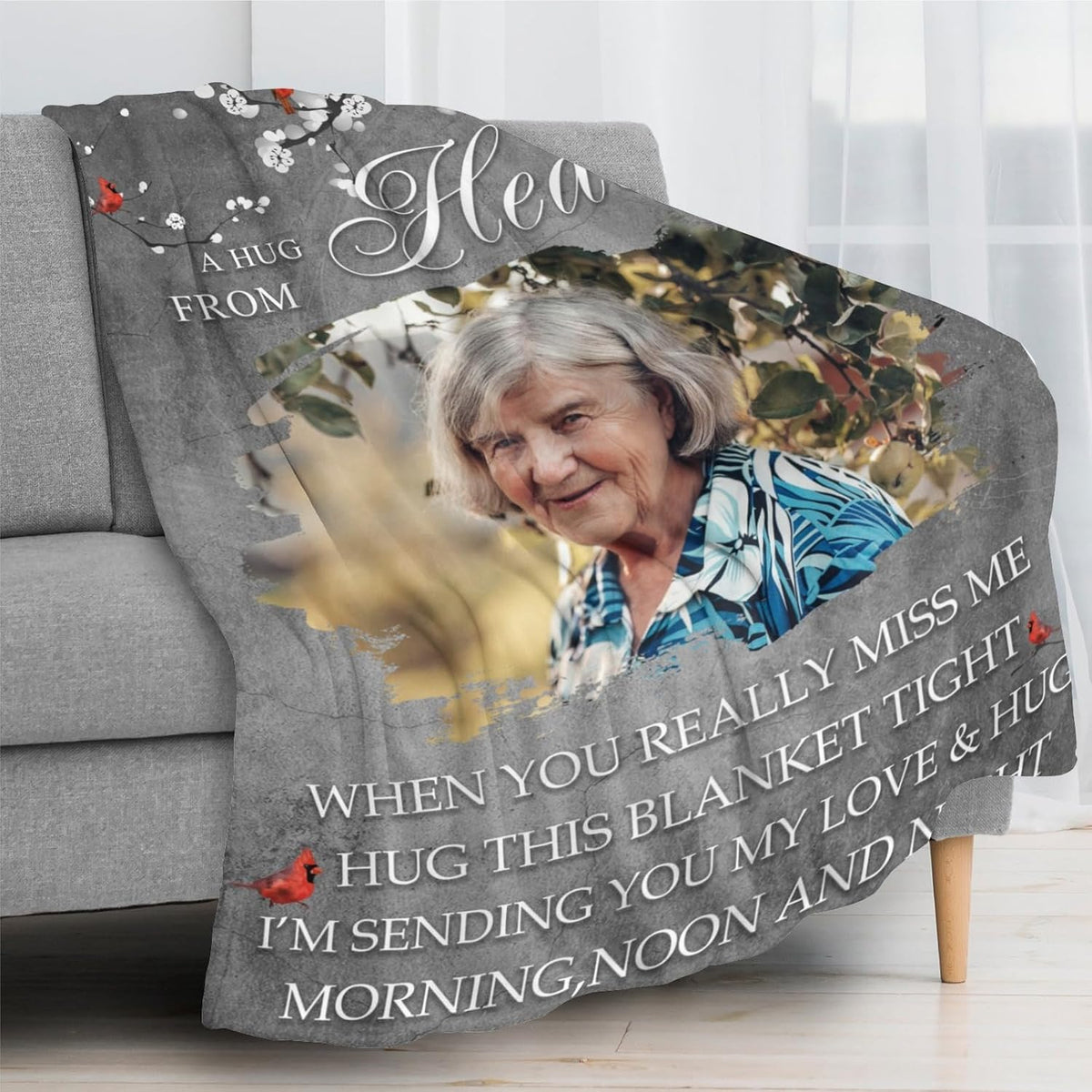 Custom Hug from Heaven Memorial Blanket with Photos for Loss of Loved One, in Loving Memory Gifts Sympathy Gift Personalized Remembrance Blanket for Loss of Dad Mom Husband Wife