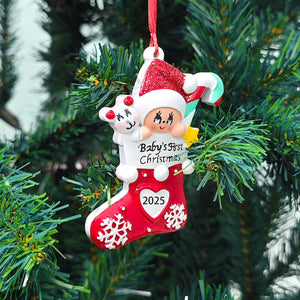 Baby's First Christmas Ornament 2025,Babys First Christmas Stocking Ornaments for Boy and Girls Personalized Babies Gifts My 1st Xmas Ornaments 2025 Window Tree Crib Fireplace Xmas Tree Decorations
