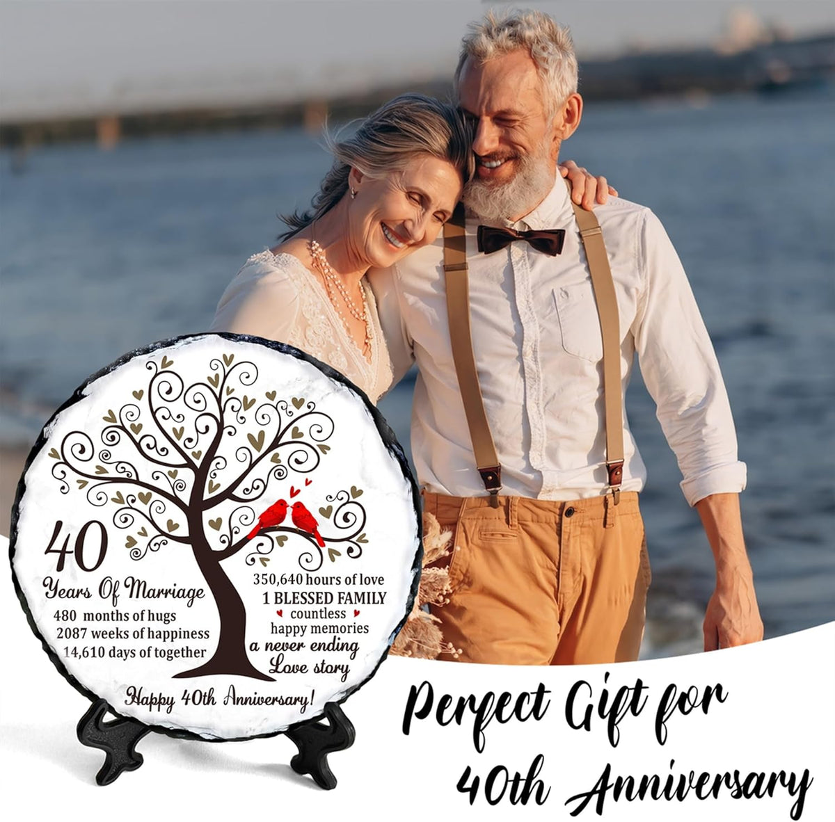 Ruby Couple Slate Plate - 40th Wedding Gifts for Parents Couple - 40th Anniversary Unique Gift Ideas - 40th Wedding Slate Plate