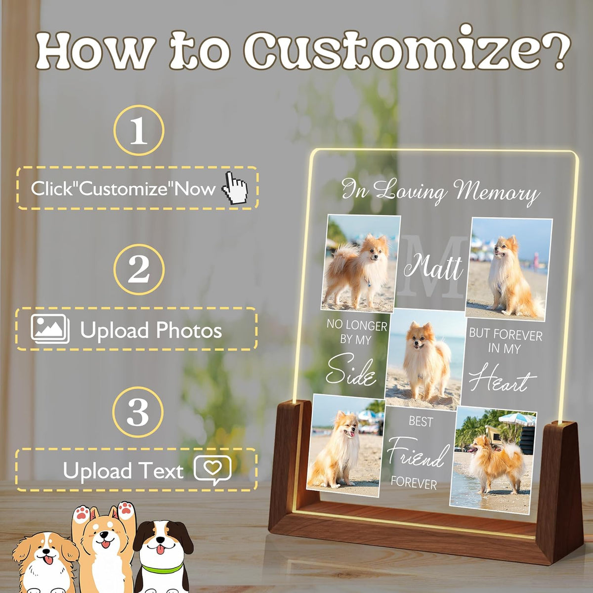 Personalized Dog Memorial Gifts, Custom Acrylic LED Night Light Pet Loss Gifts Cat Pet Memorial Gifts with Pictures, Loss of Dog Sympathy Gifts, Memorial Plaques for Dogs, Memorial Gifts for Pet Lover