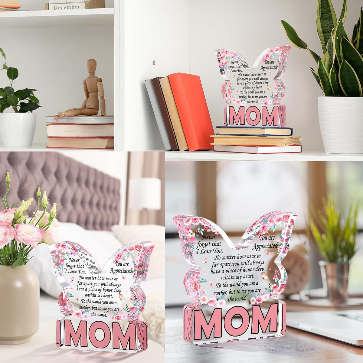 Mothers Day Gifts for Mom Birthday Gifts for Mom from Daughter Son, Mom Birthday Ideas Gift Unique Christmas Best Mom Ever Gift New Mom Single Mom Stepmom Butterfly Shaped Acrylic Plaque Sign