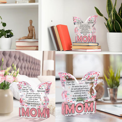 Mothers Day Gifts for Mom Birthday Gifts for Mom from Daughter Son, Mom Birthday Ideas Gift Unique Christmas Best Mom Ever Gift New Mom Single Mom Stepmom Butterfly Shaped Acrylic Plaque Sign