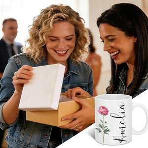 Custom Coffee Mug with Birth Flower & Name - Ceramic Personalized Coffee Cup for Women, Pretty Floral Tea Mugs Gift for Mom Wife Grandma Daughter Sister Coworker Best Friend Birthday